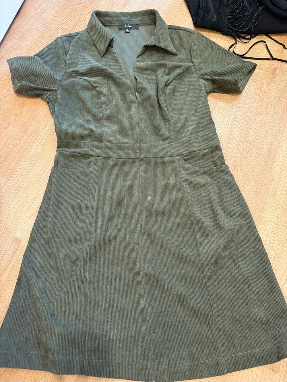 Lulu's Olive Green Corduroy Polo Mini Dress